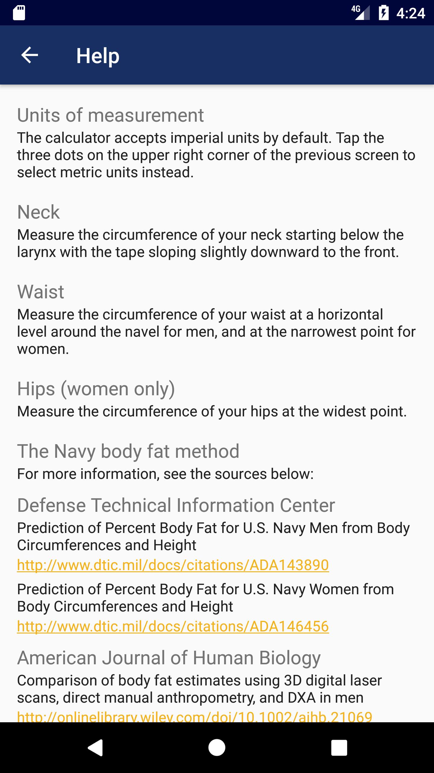 Navy Body Fat Percentage Calculator and Tracker