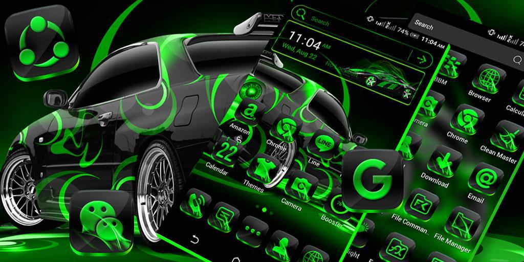 Neon Green Car Launcher Theme