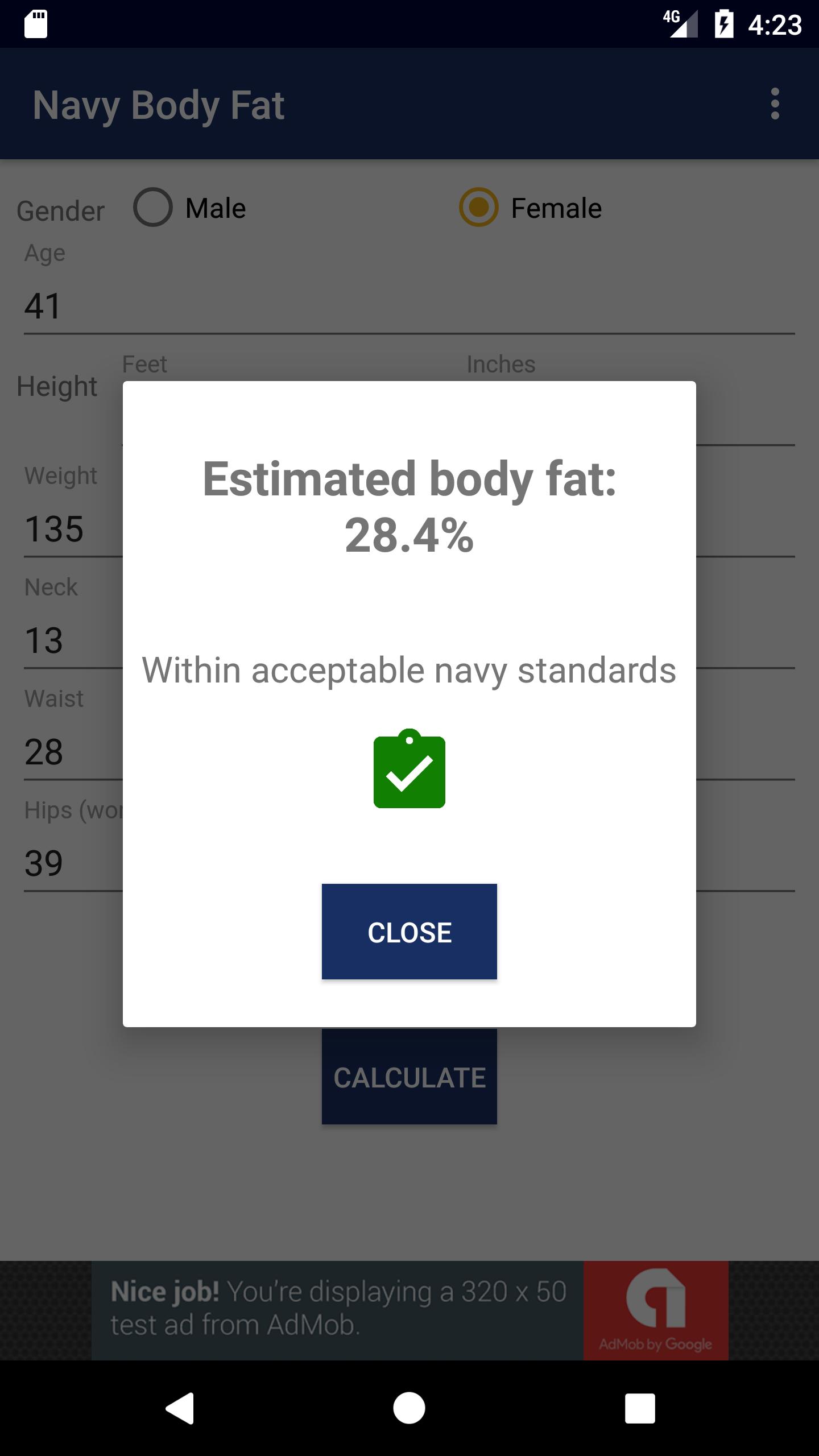 Navy Body Fat Percentage Calculator and Tracker