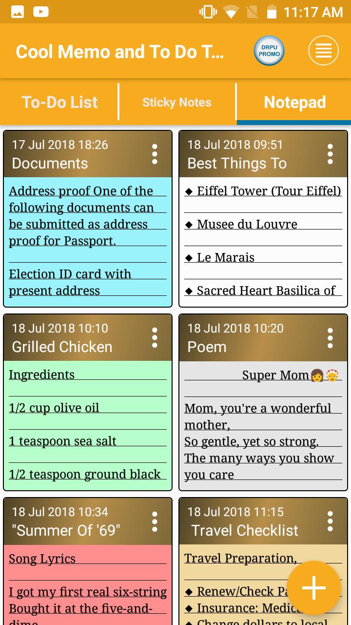 Cool Memo & To Do Tasks Colourful Reminder Notes